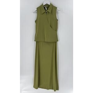 Vintage Maria Gabrielle Skirt Set Womens Medium Green Sleeveless Stretch Keyhole